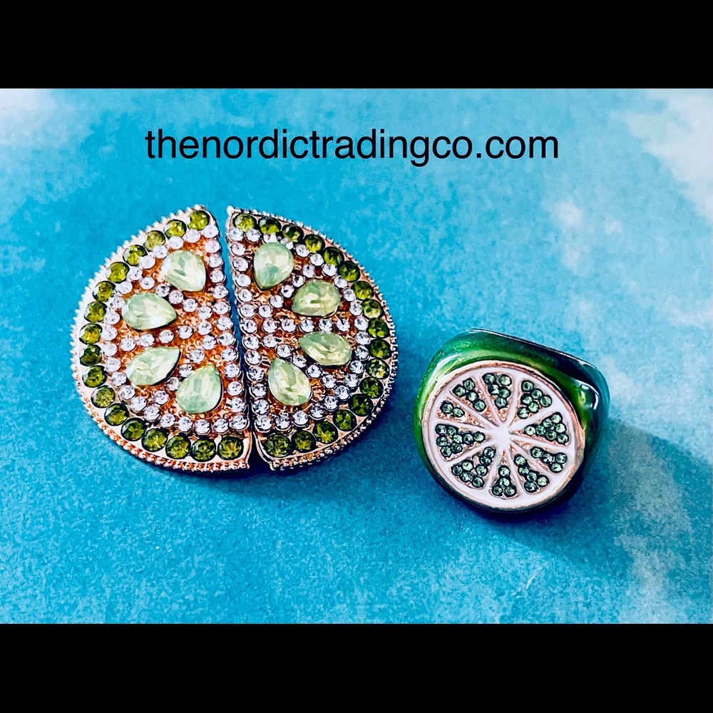 Slice O’ Lime Statement Ring Earring Set Women’s - image 1